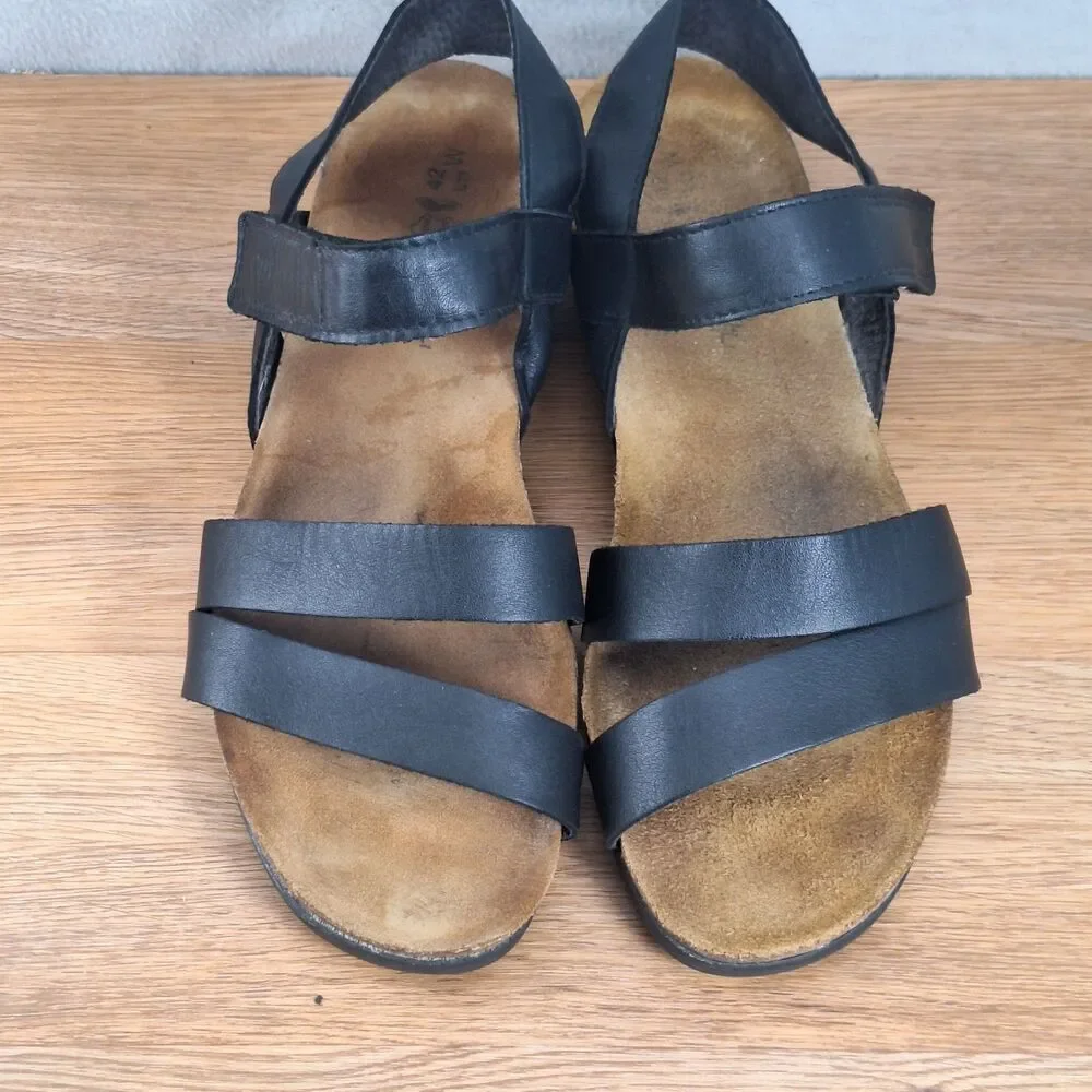 Naot Kayla Women's 11 EU 42 Wedge Comfort Sandals Black Leather Israel Walking